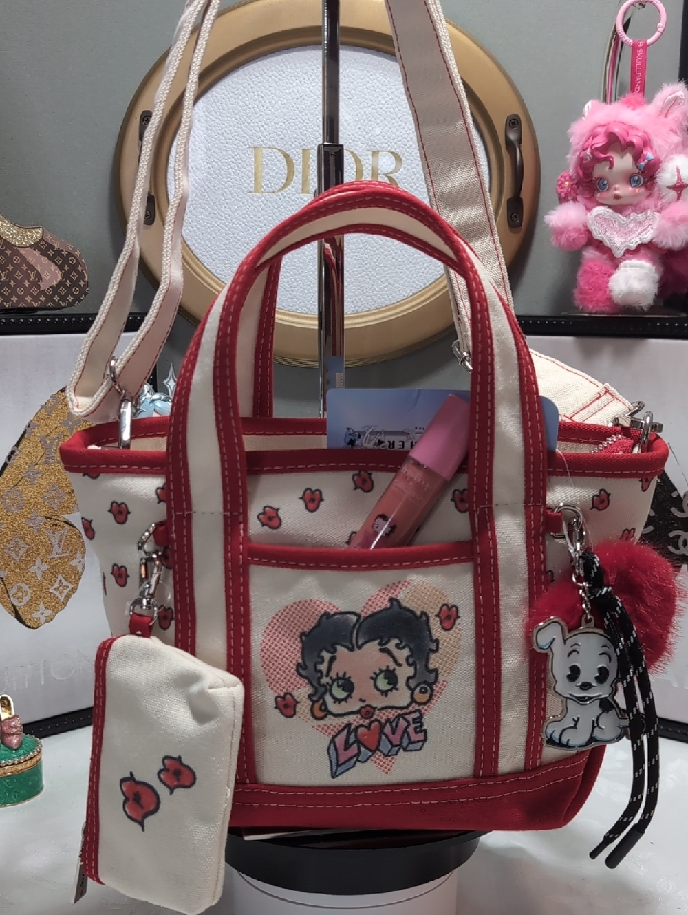 Betty Boop "LIPS"  Canvas Tote with Pouch, Bag Charm, & Crossbody Strap - NEW🔥